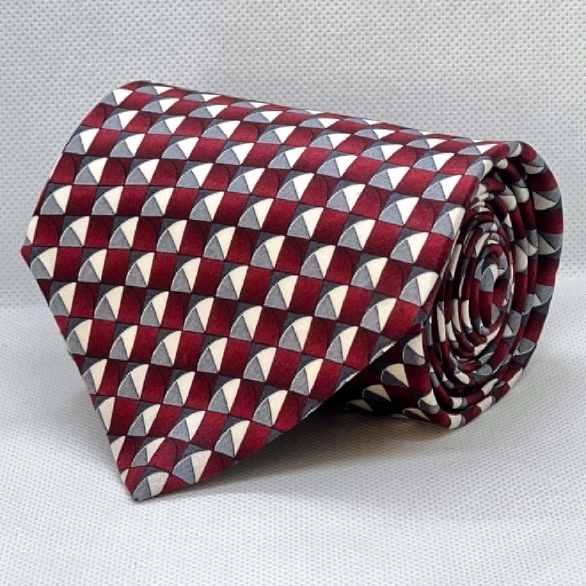 Wine Silver Triangle Grid Silk Broad Necktie