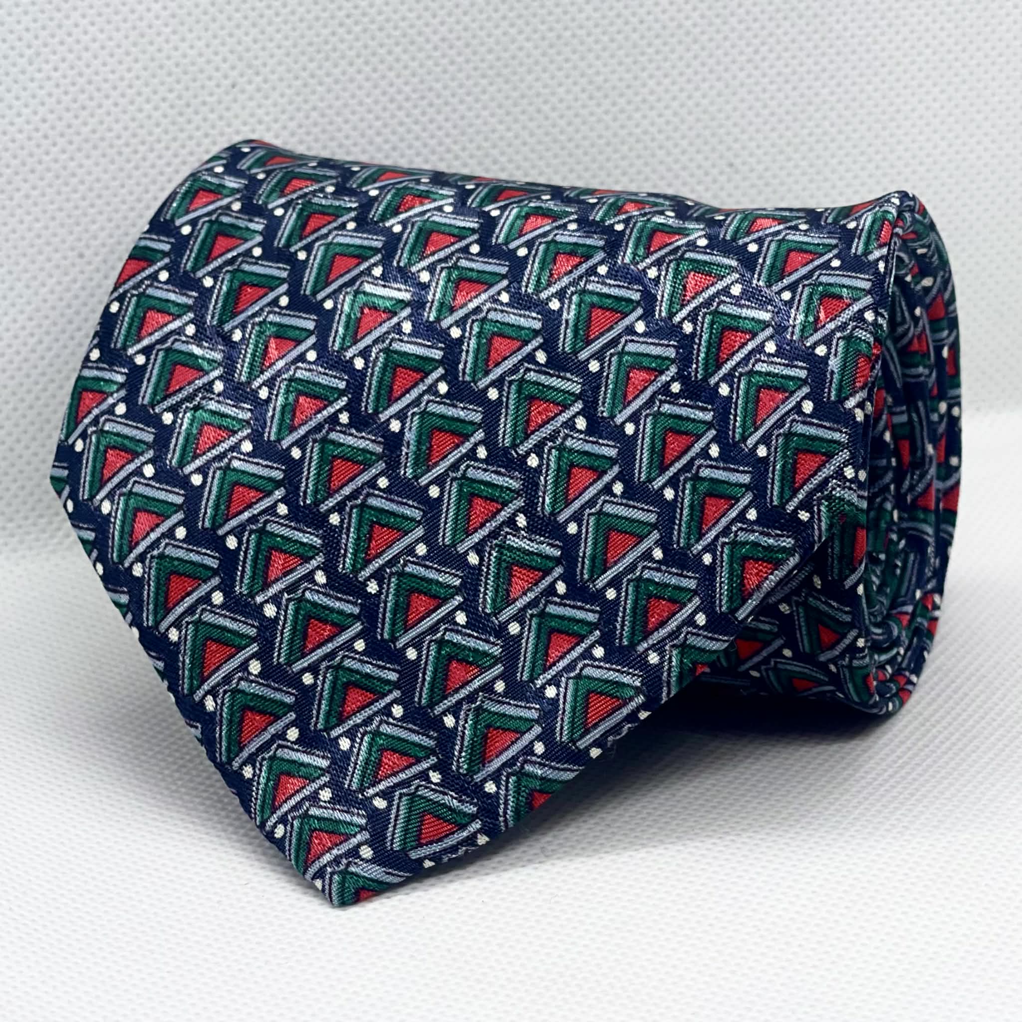 Blue & Red Geometric Accent Polyester Broad Tie