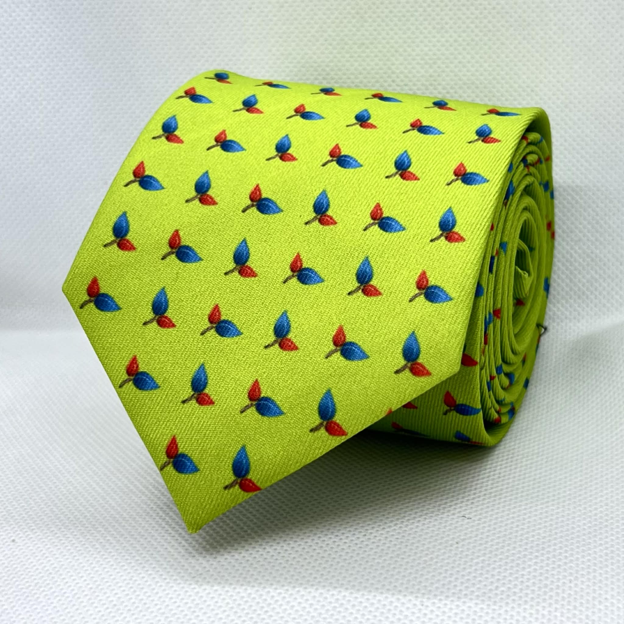 Lime Green with Small Leaves Motif Tie with Pocket Square Set