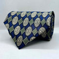 Blue Base Green Motif Polyester Silk Broad Tie