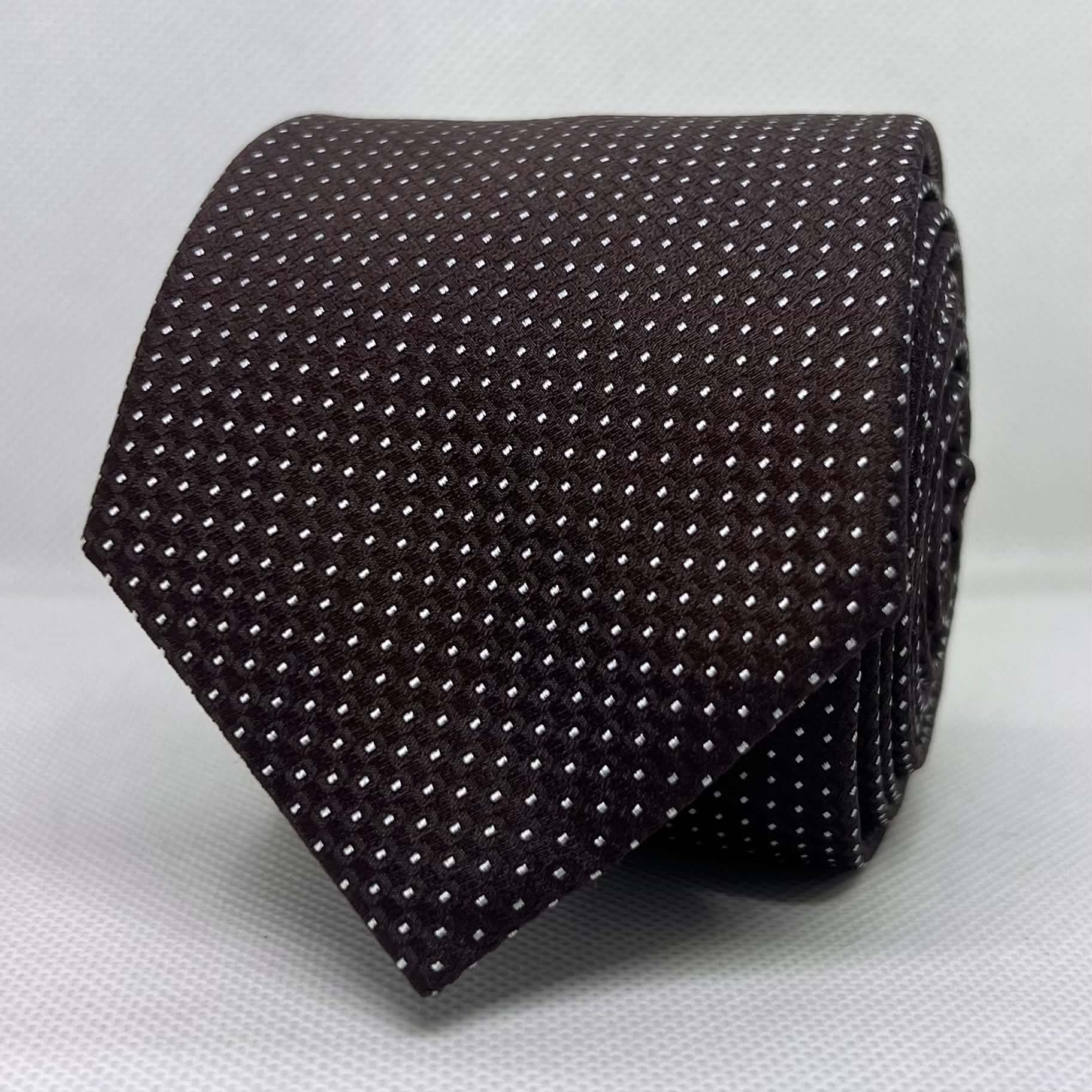 Brown Base White Dotted Silk Tie