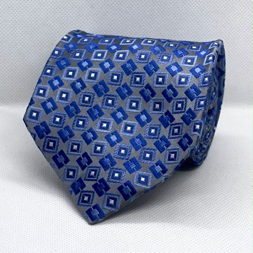 61% Silk 39% Polyester Steel Grey & Cobalt Blue Broad Tie