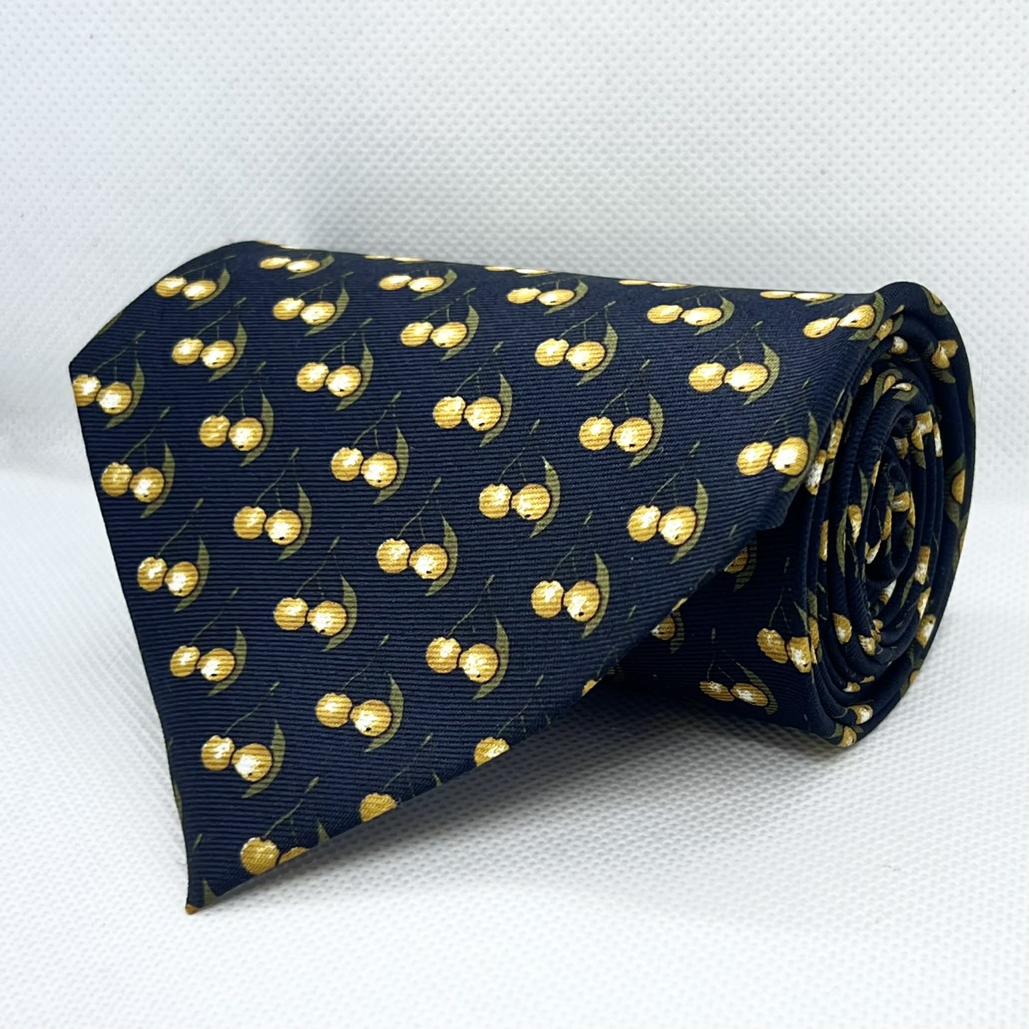 Black & Gold Cherry Pattern Silk Broad Tie