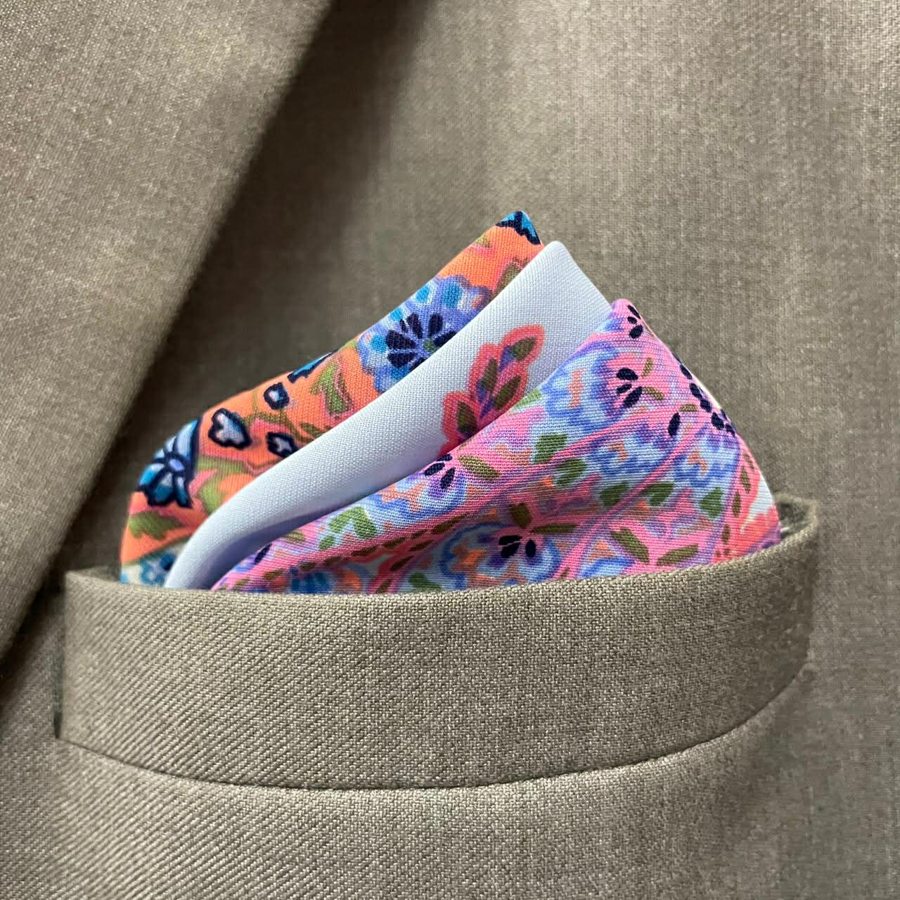 13 by 13 inches Multicolor “Pastel Floral Garden” Pocket Square