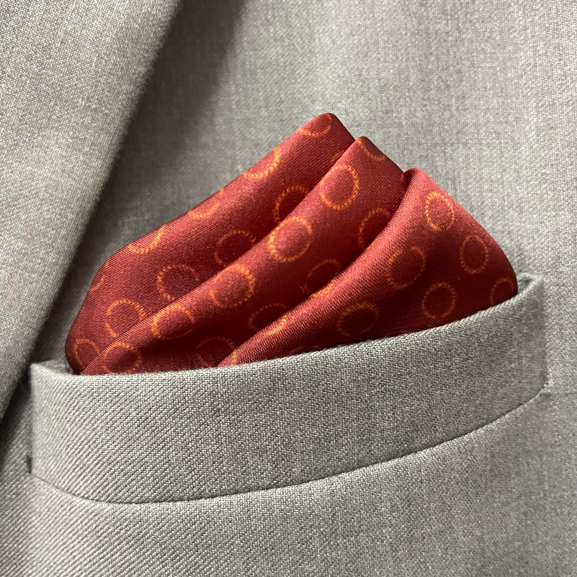 14 by 14 inches Rust Brown Ring Dot Print Border Pocket Square