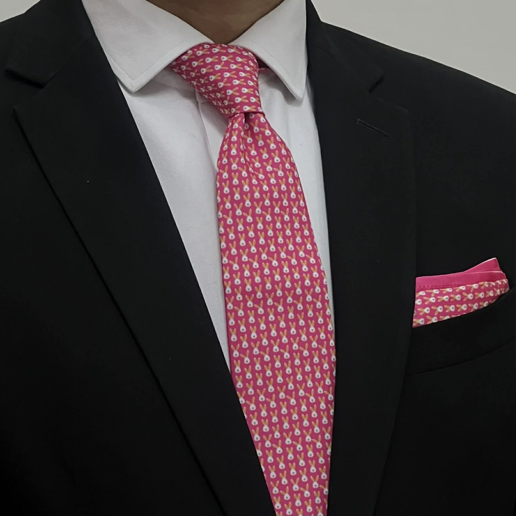 Royal Pink Bunny Tie with Pocket Square Set