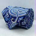 Sapphire Blue White Paisley Silk Broad Necktie