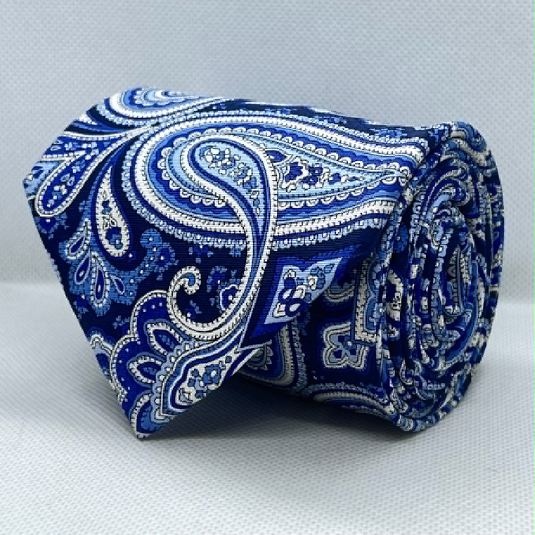 Sapphire Blue White Paisley Silk Broad Necktie