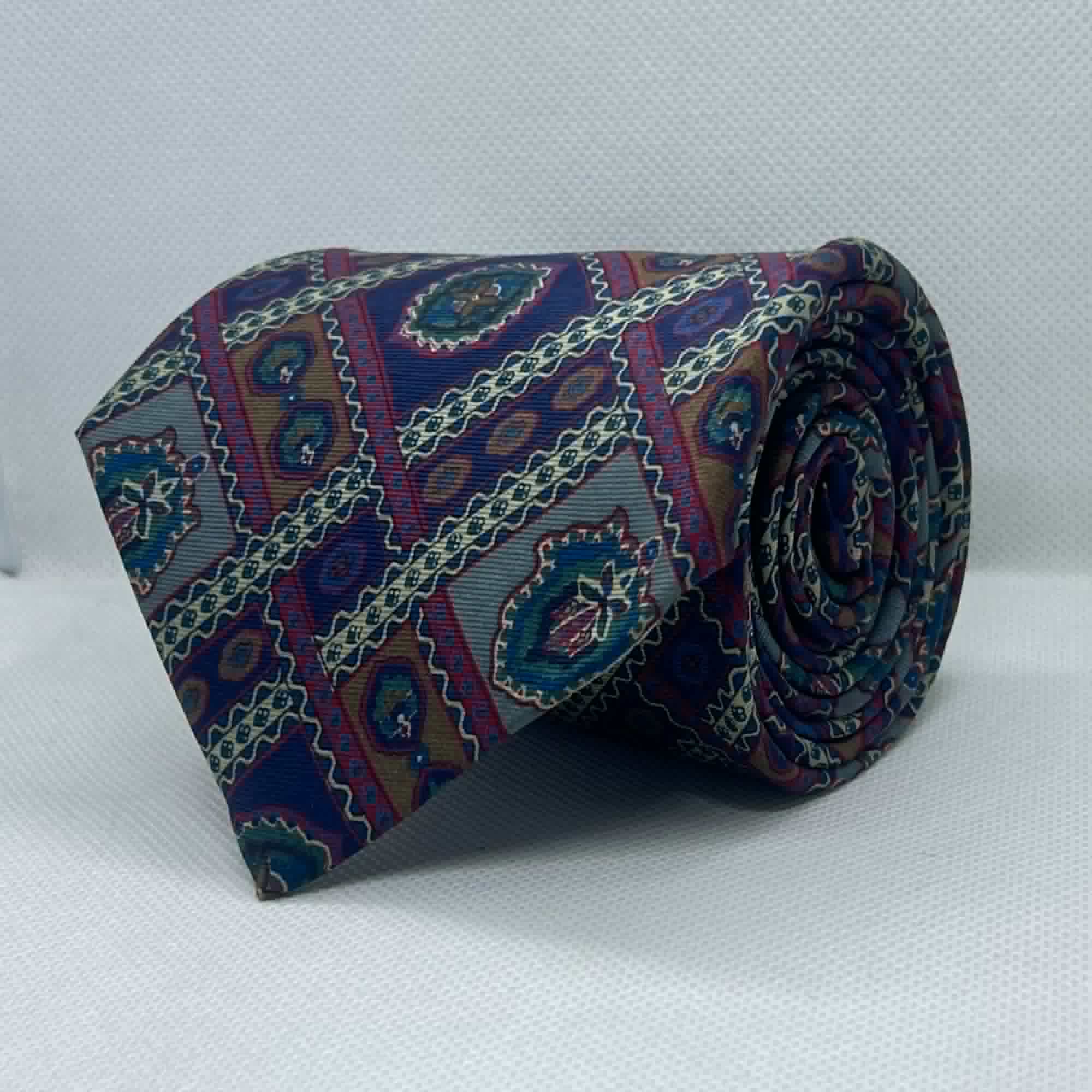 Vintage Royal Purple Ornamental Silk Broad Tie