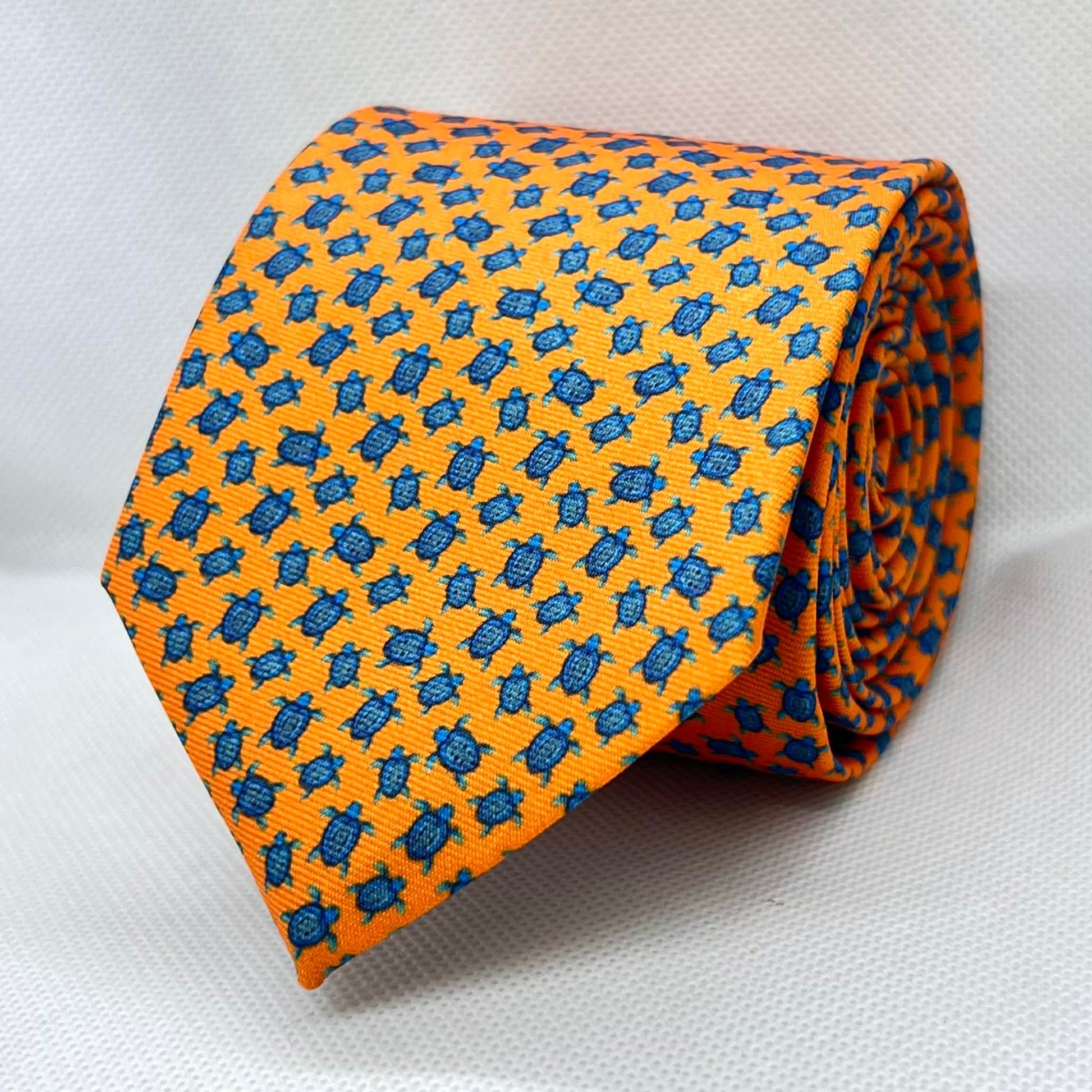 Amber Orange & Navy Micro Motif Tie with Pocket Square Set