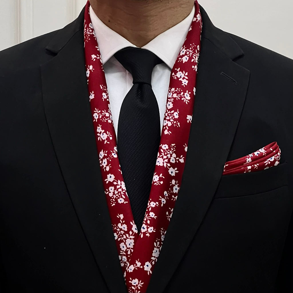 Red Floral Scarf and Pocket Square