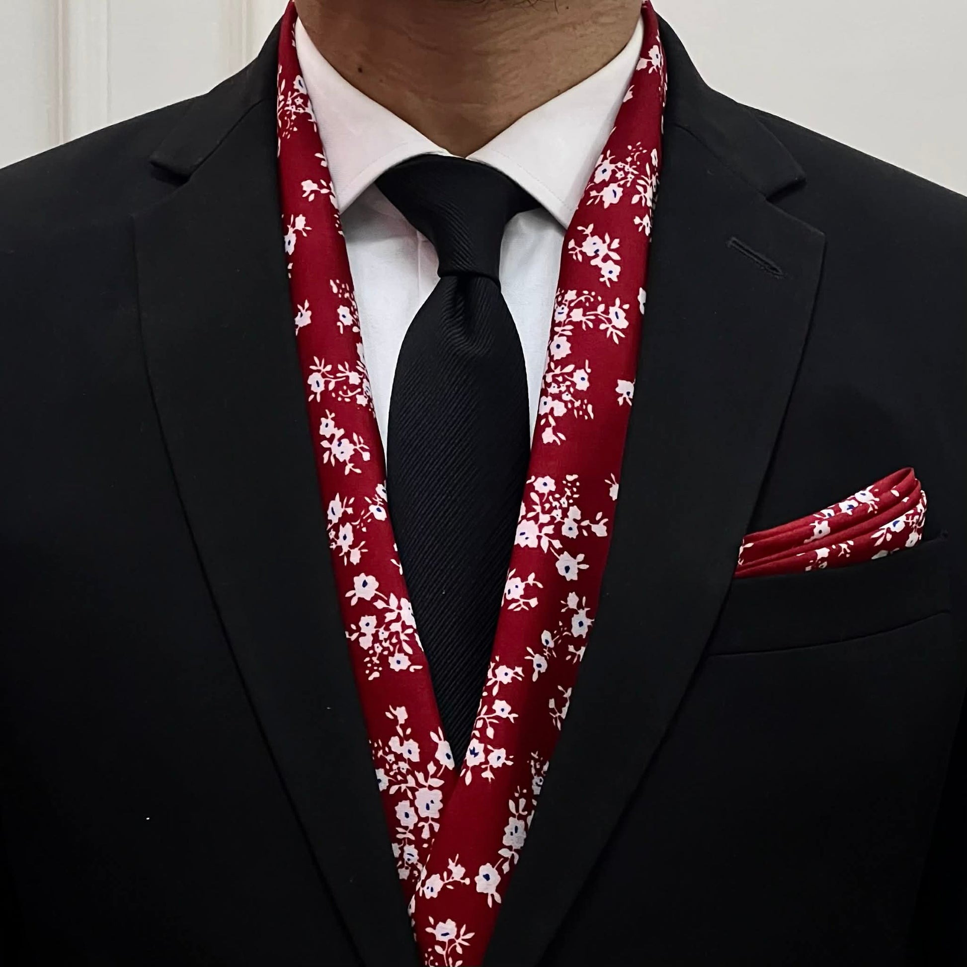 Red Floral Scarf and Pocket Square