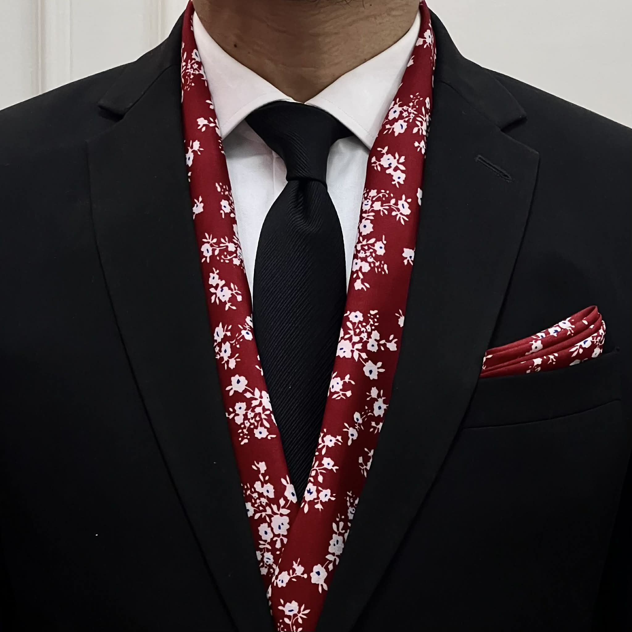 Red Floral Scarf and Pocket Square