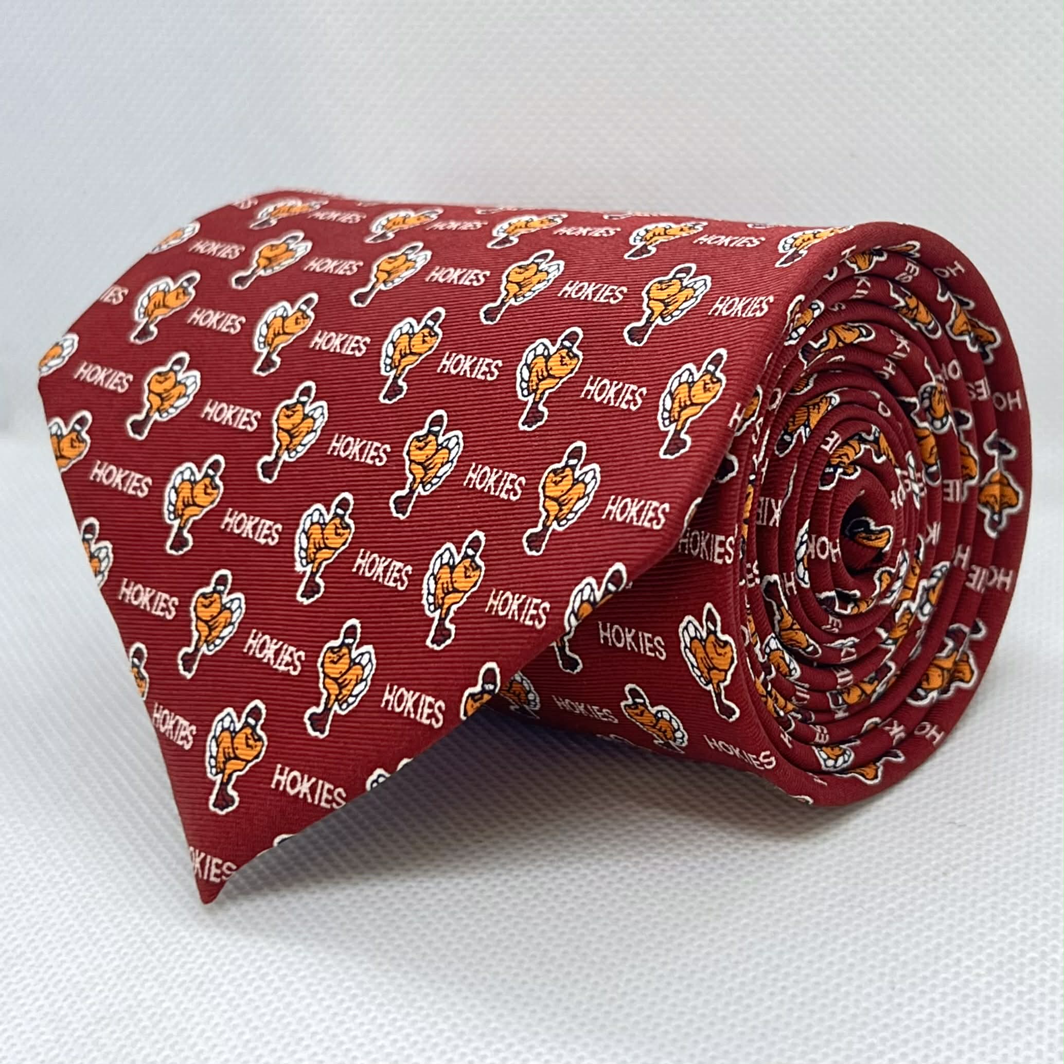 Red with Hokies Text Silk Broad Tie