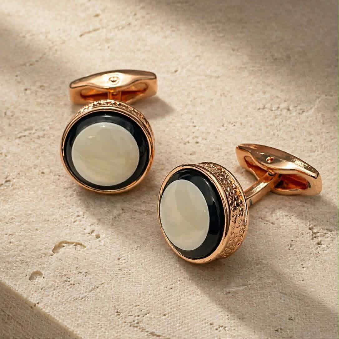 Rose Gold Black & Pearl Cufflinks