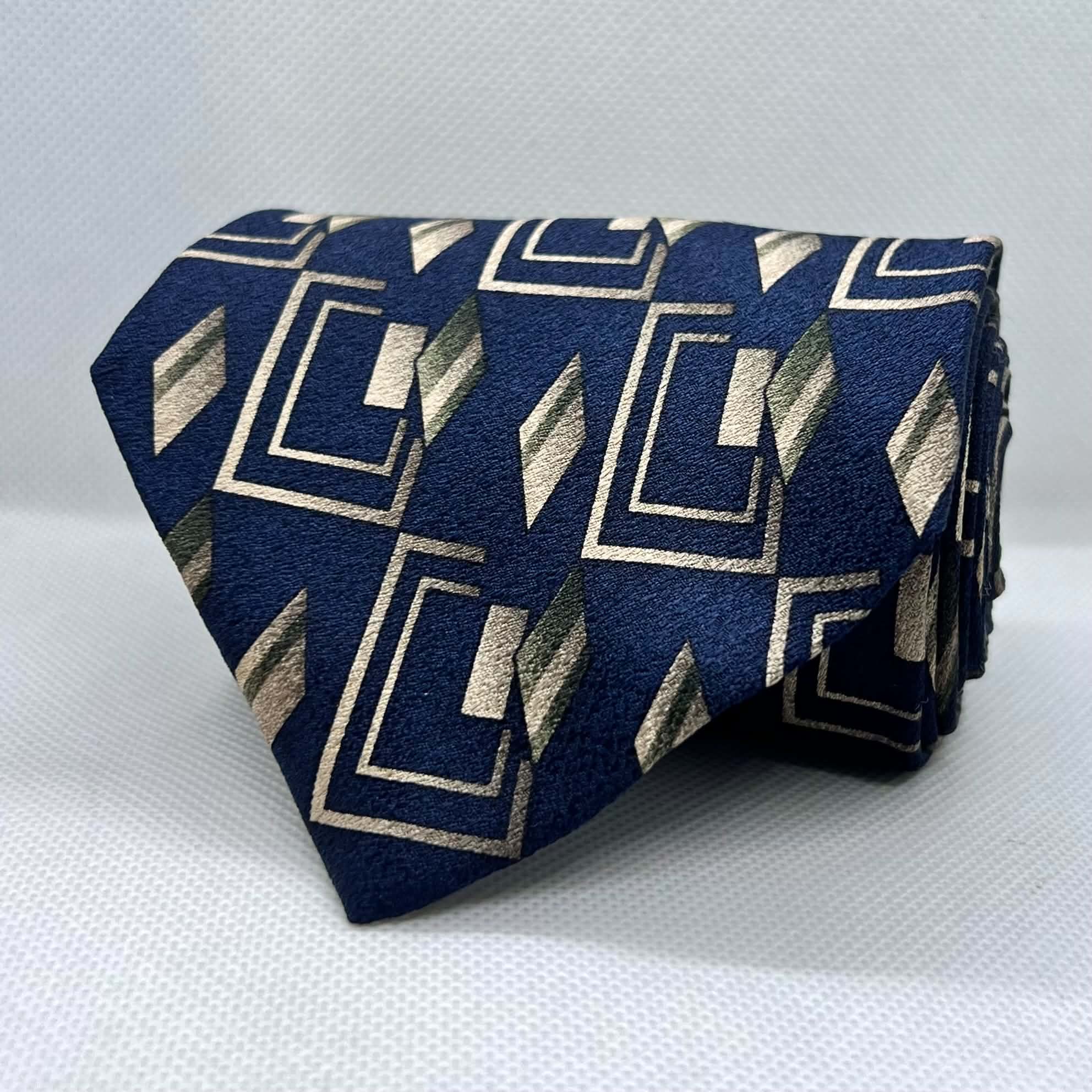 Dark Blue Base Golden Daimond Silk Broad Tie