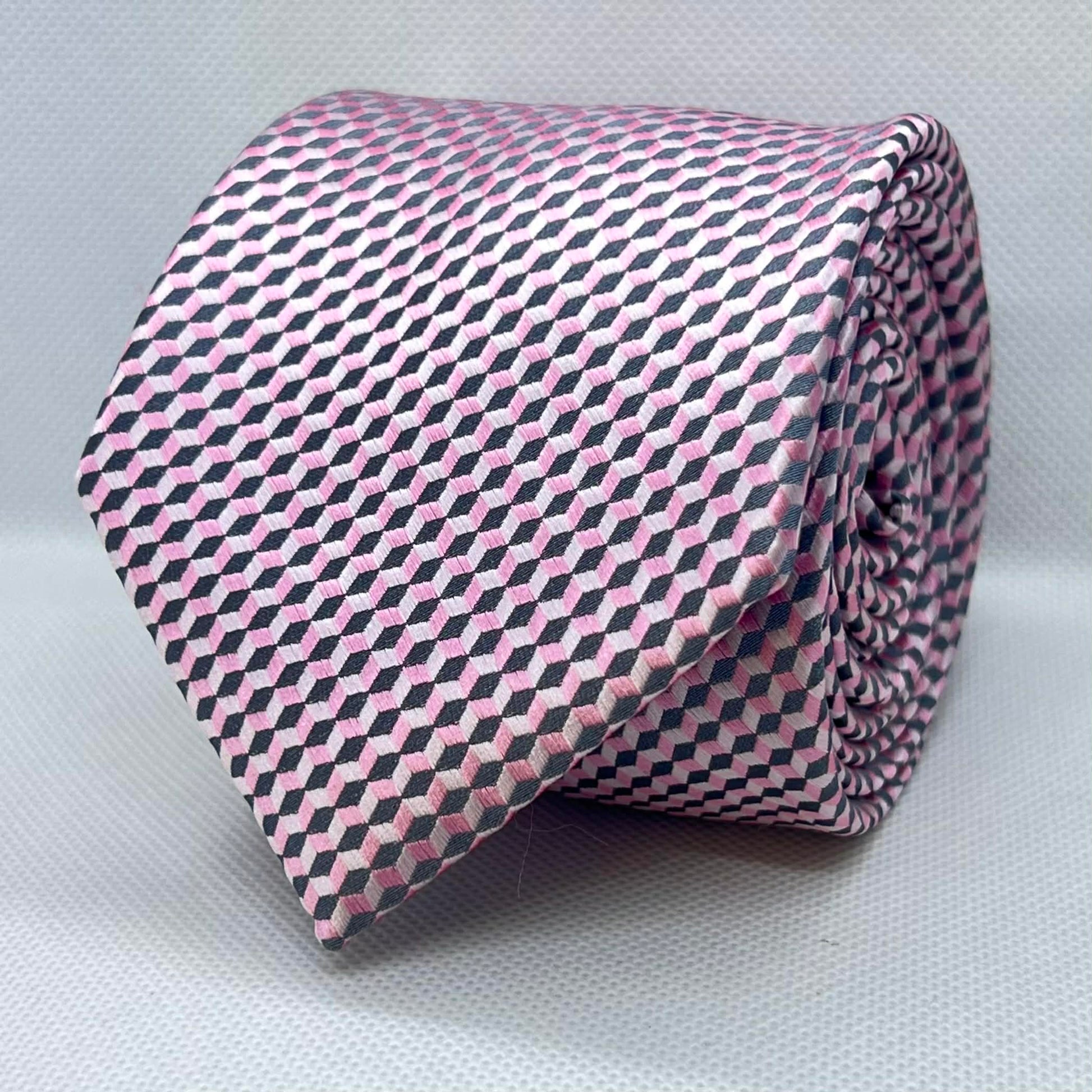 59% Silk 41% Polyester Pink & Black Micro Cube Tie