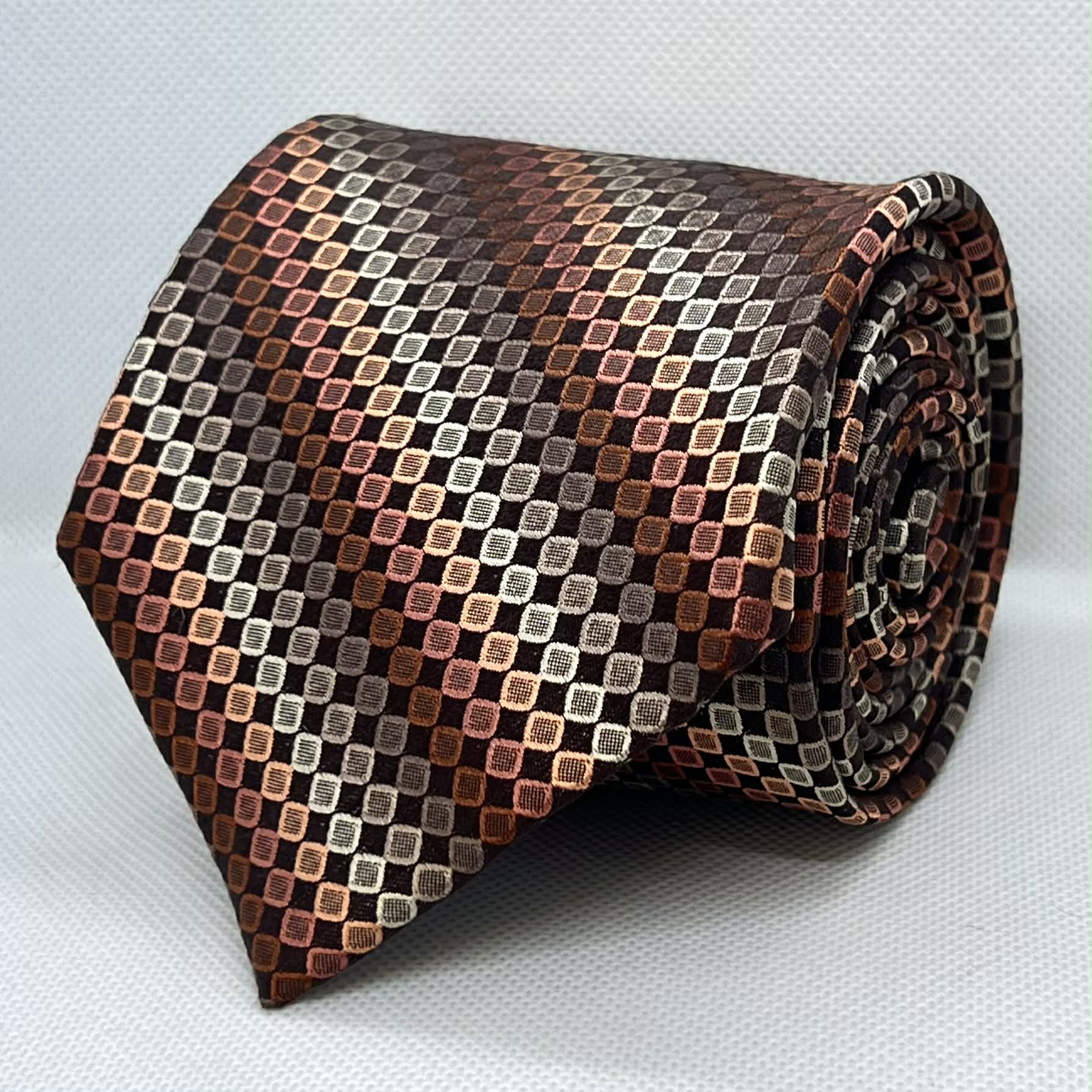 Brown Bronze Square Pattern Classic Broad Silk Tie