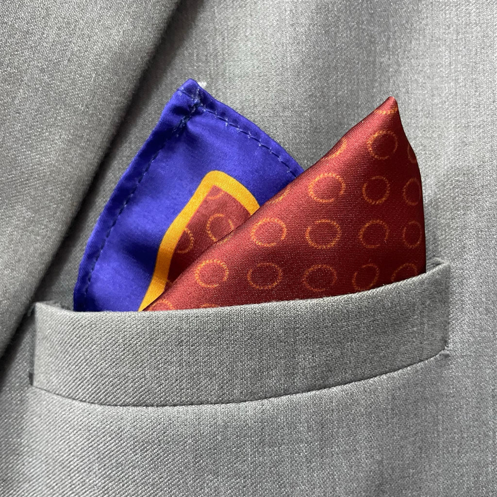 14 by 14 inches Rust Brown Ring Dot Print Border Pocket Square