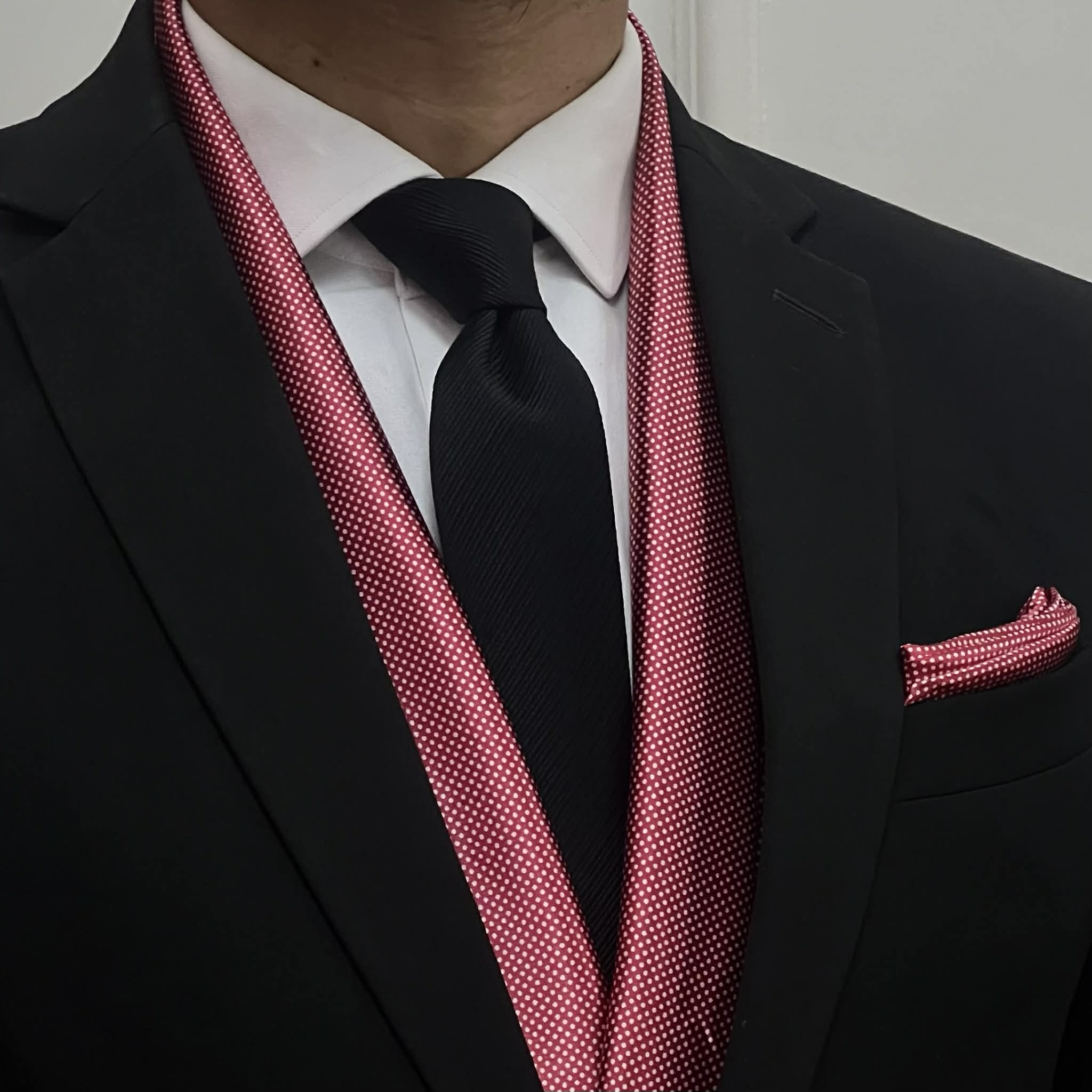Red White Polka Dot Scarf and Pocket Square Set