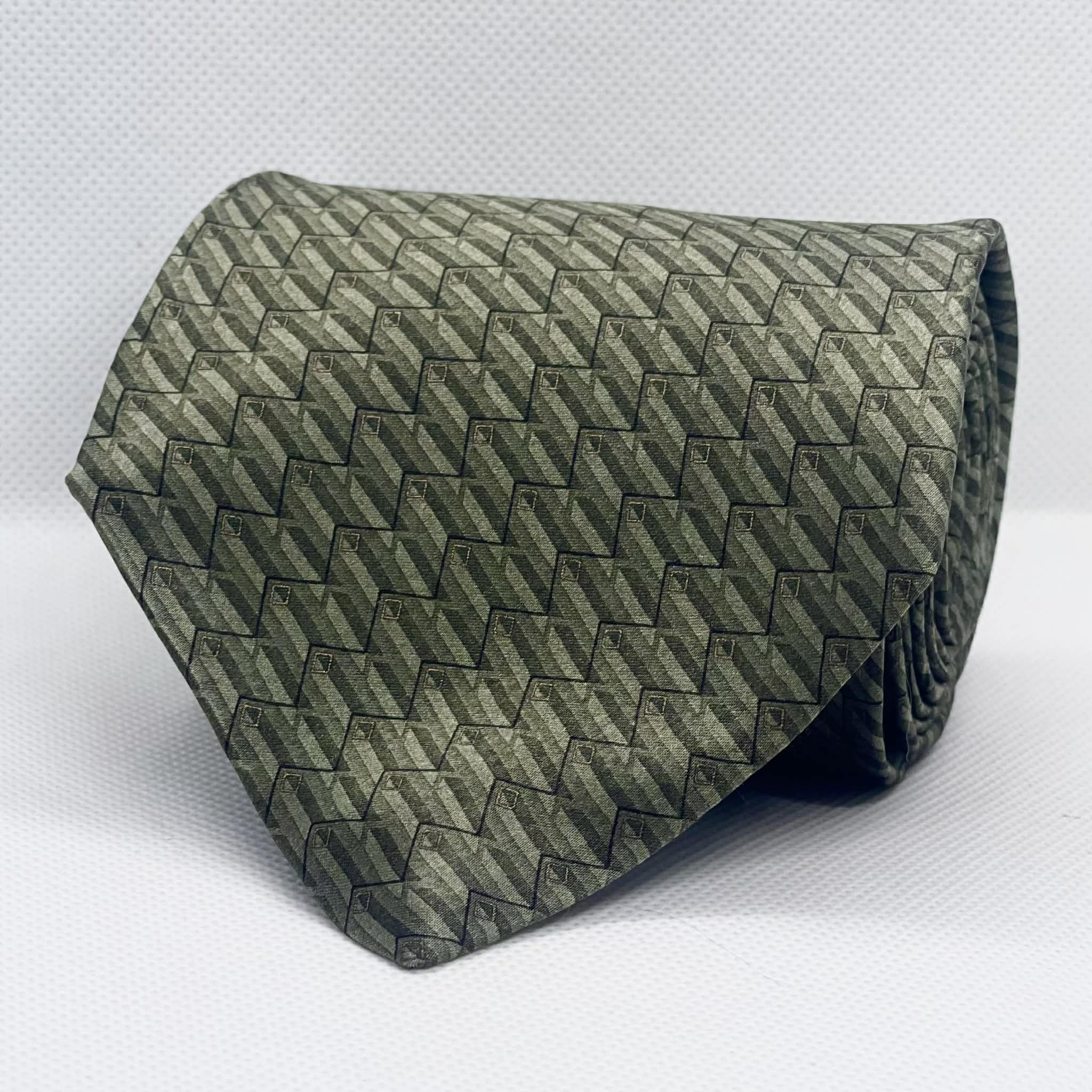 Olive Green Chevron Texture Silk Tie Tie