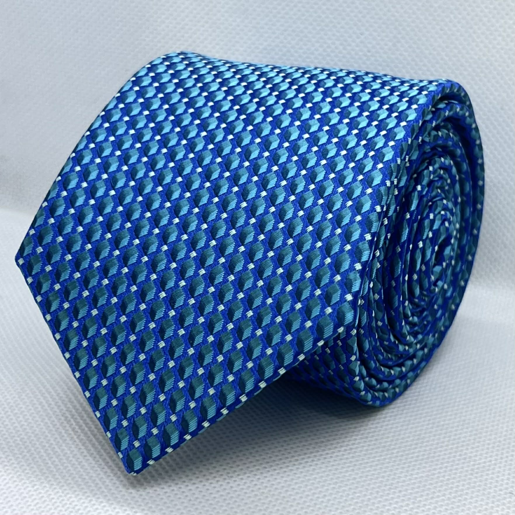 Blue Geometric Pattern Silk Tie