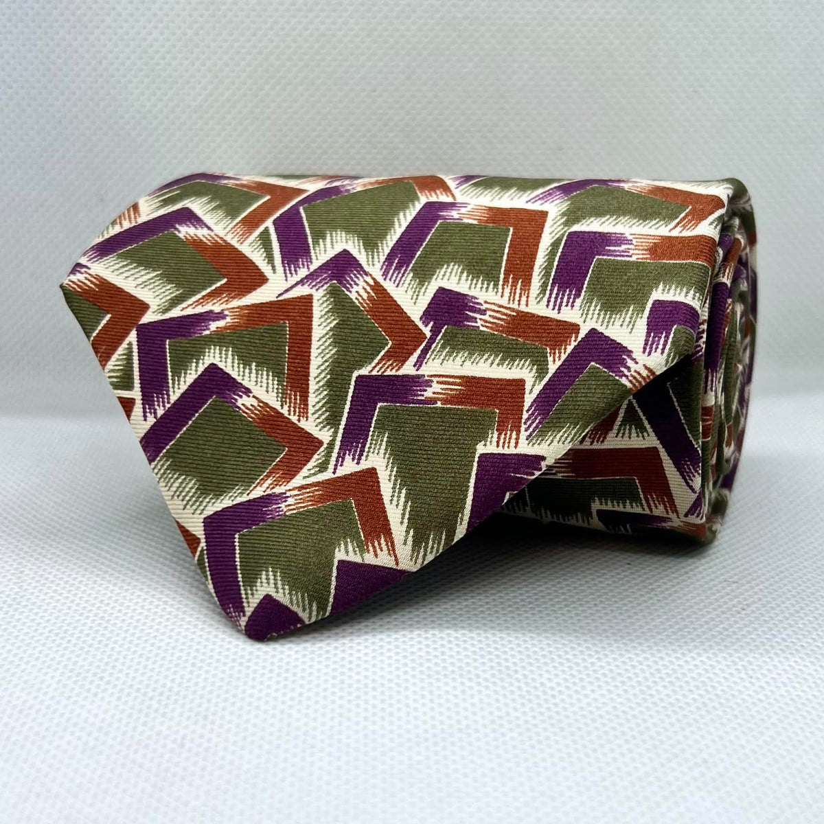 Green Base Purple Geomatric Broad Silk Tie