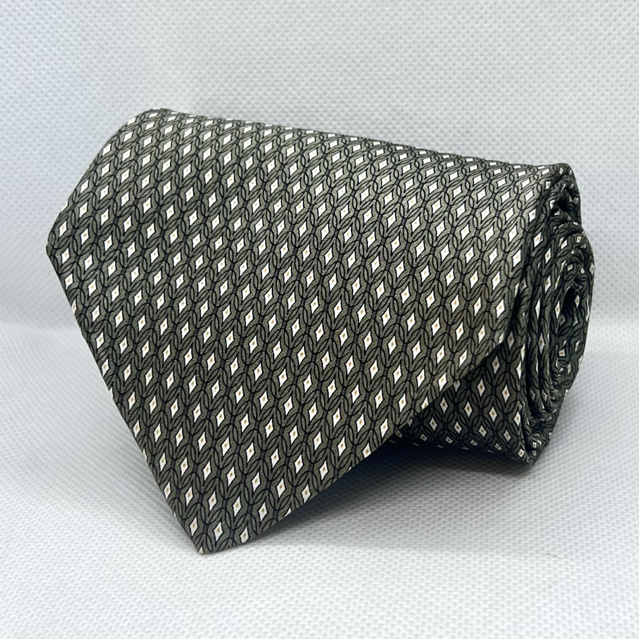 Olive Grey Diamond Weave Broad Silk Tie