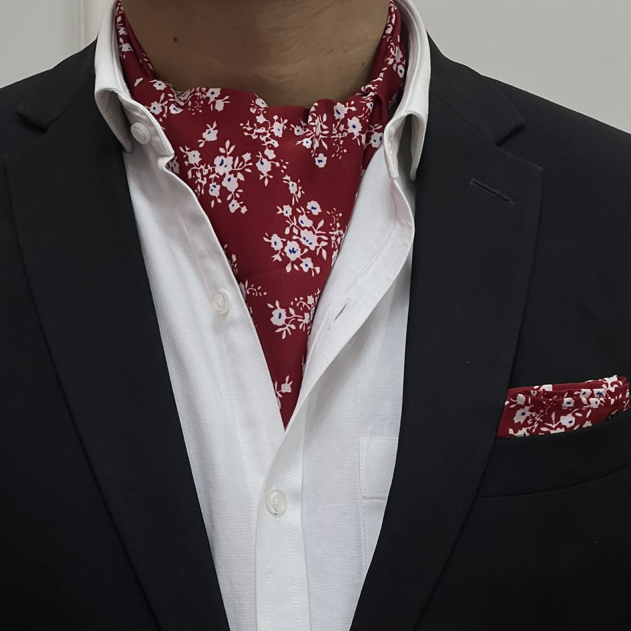 Red Floral Cravat and Pocket Square