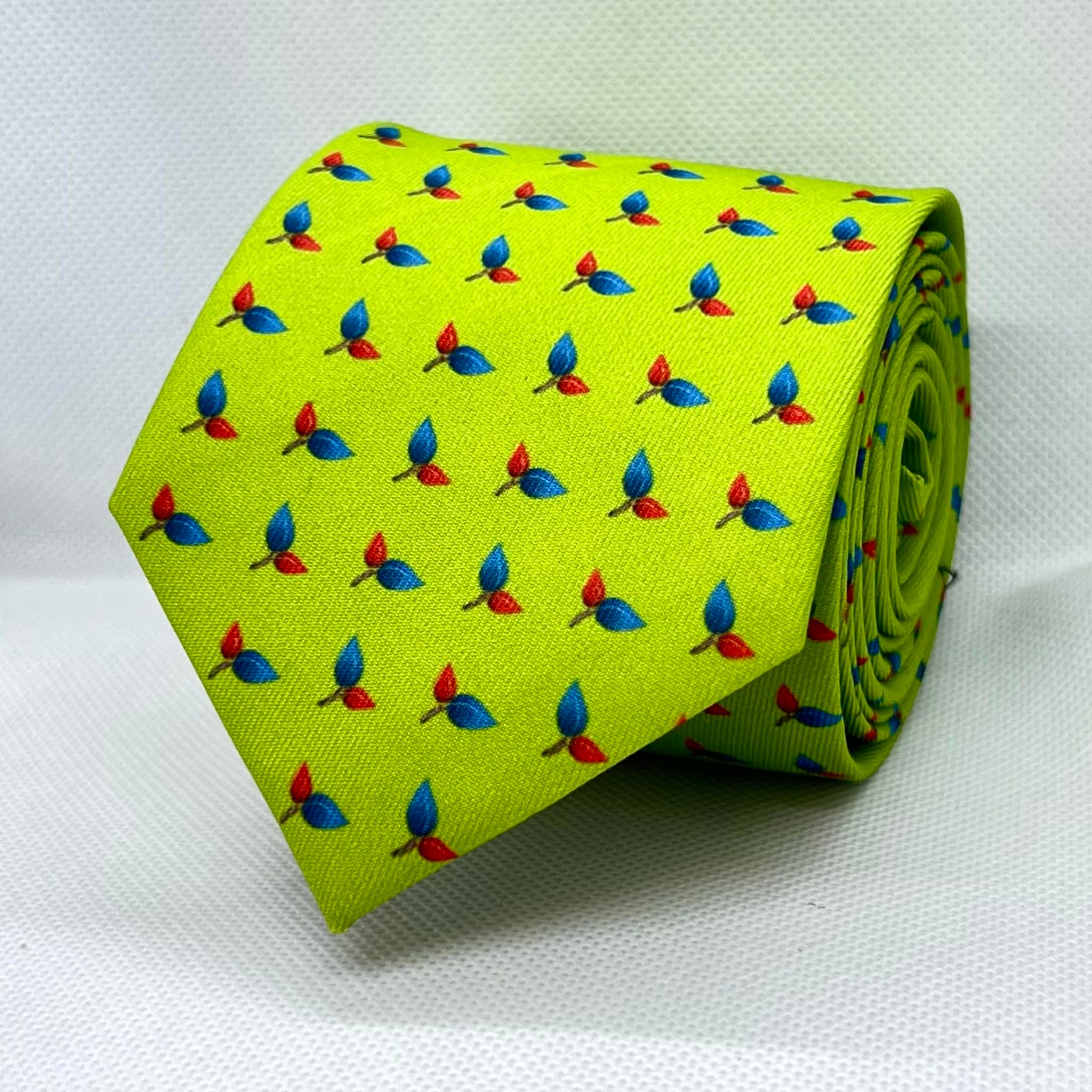 Lime Green with Small Leaves Motif Polyester Tie