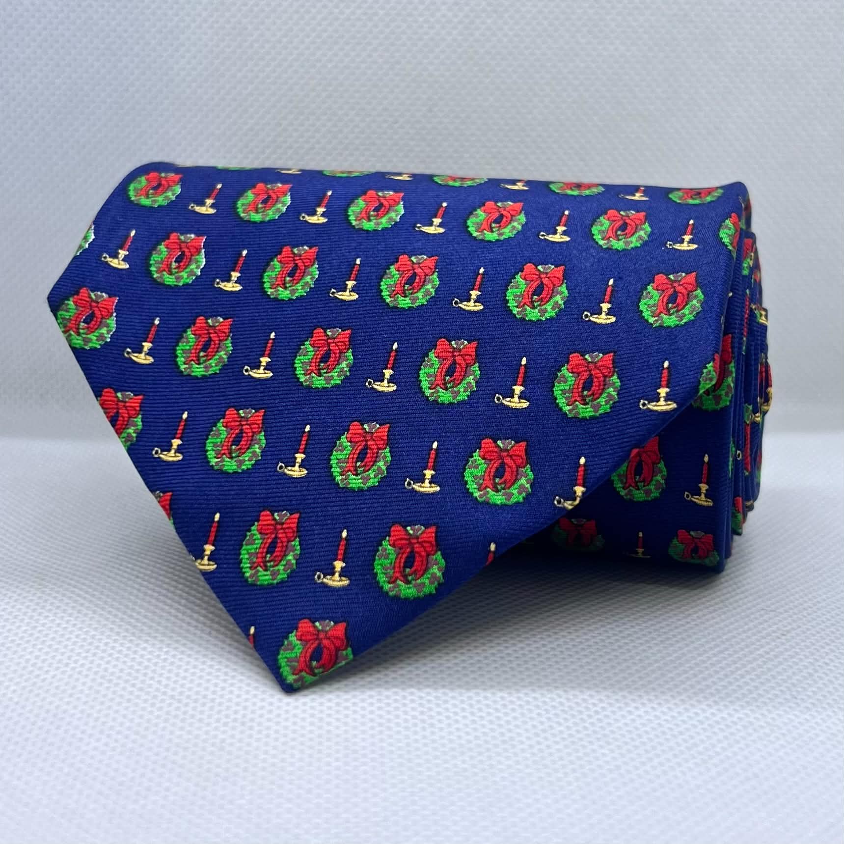 Blue Base Christmas Style Broad Silk Tie