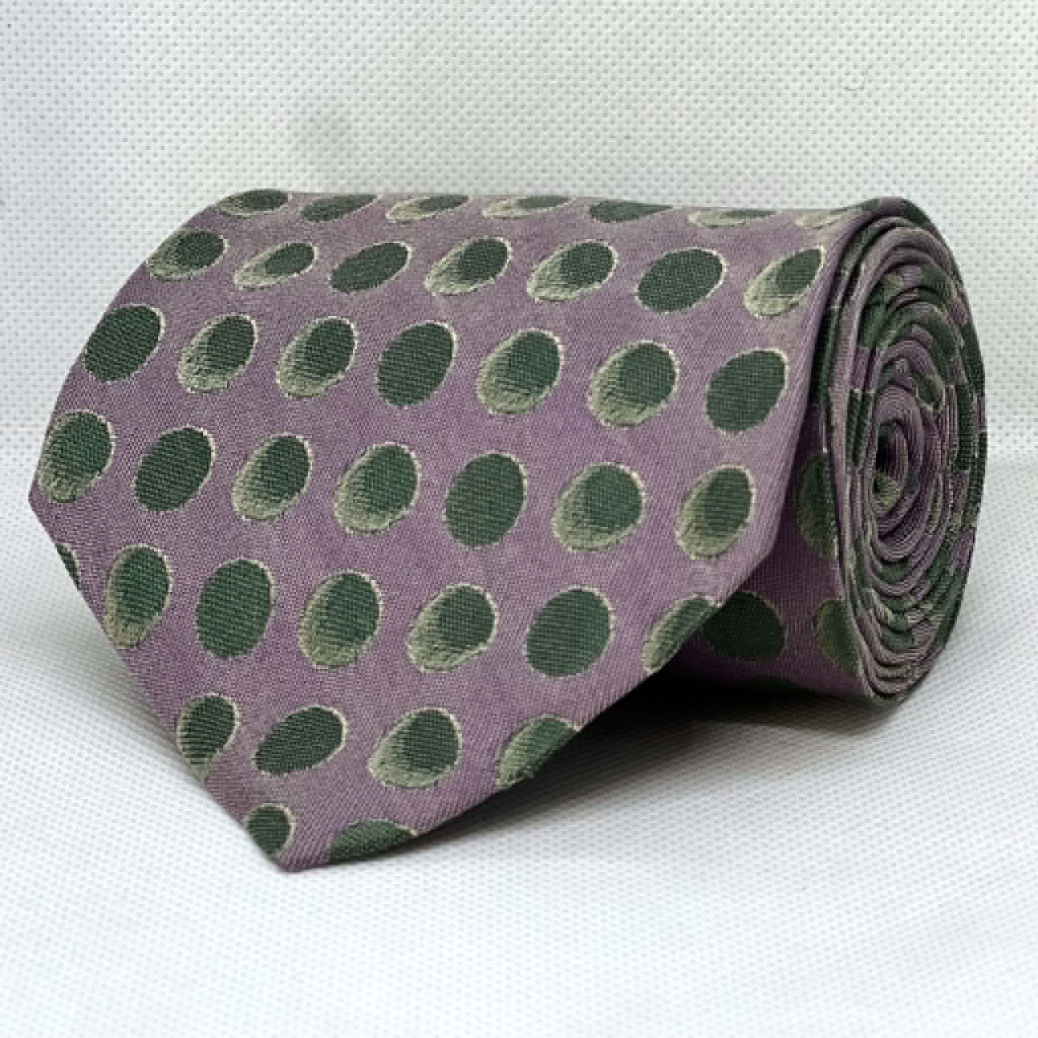 Mauve Lavender & Sage Green Polka Dot Broad Silk Tie