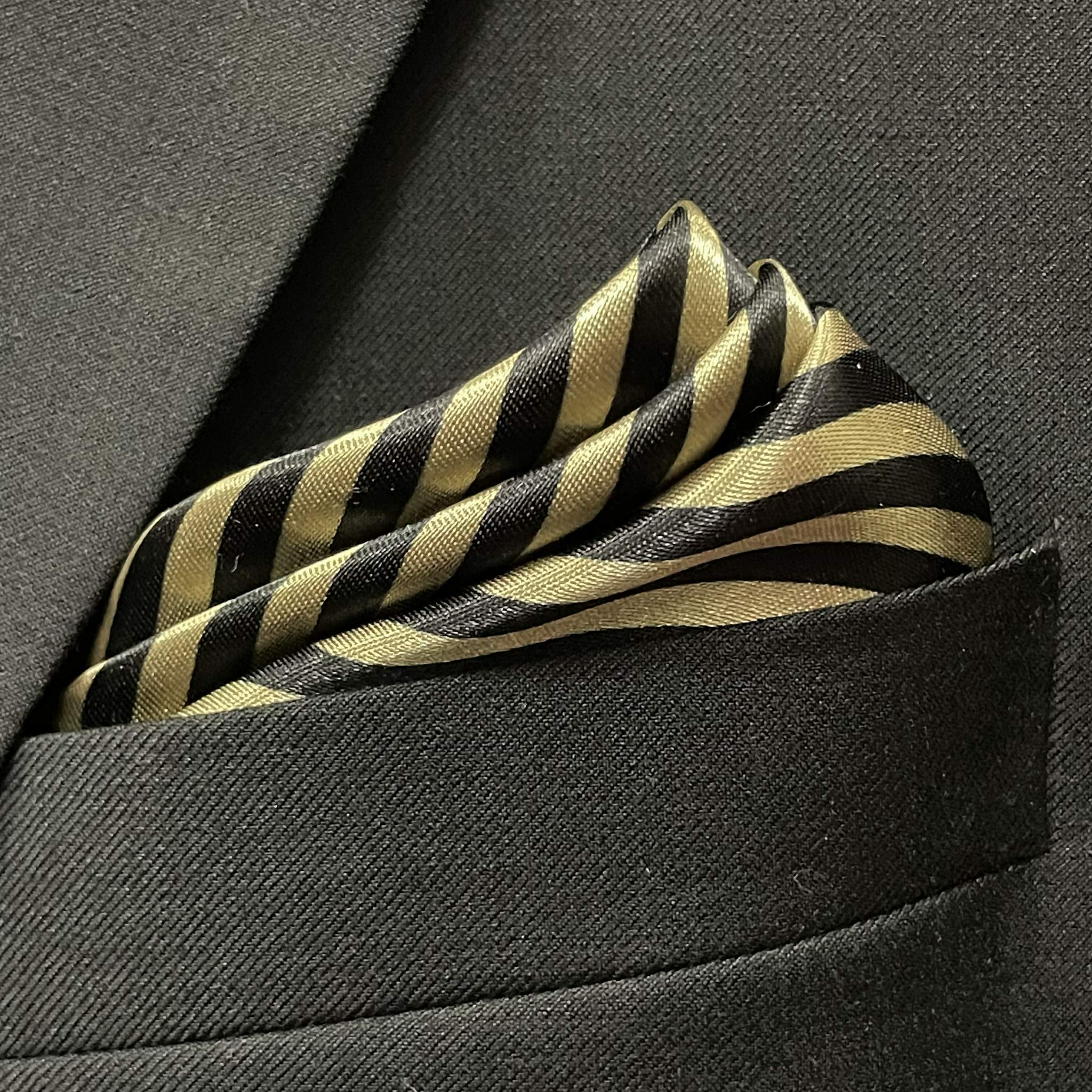 13 by 13 inches Luxury Black Gold Striped Formal Pocket Square