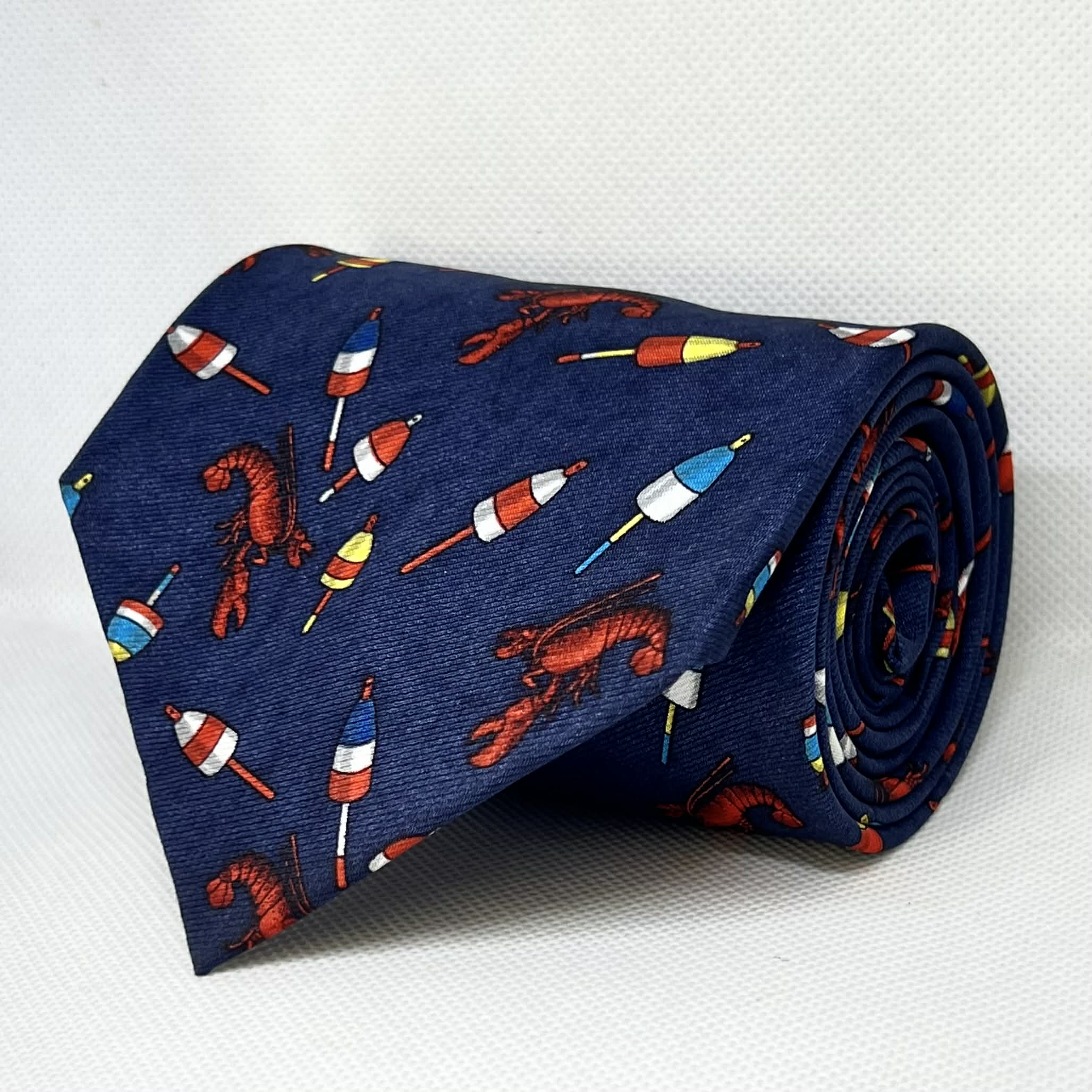 Midnight Navy Coastal Theme Broad Silk Tie
