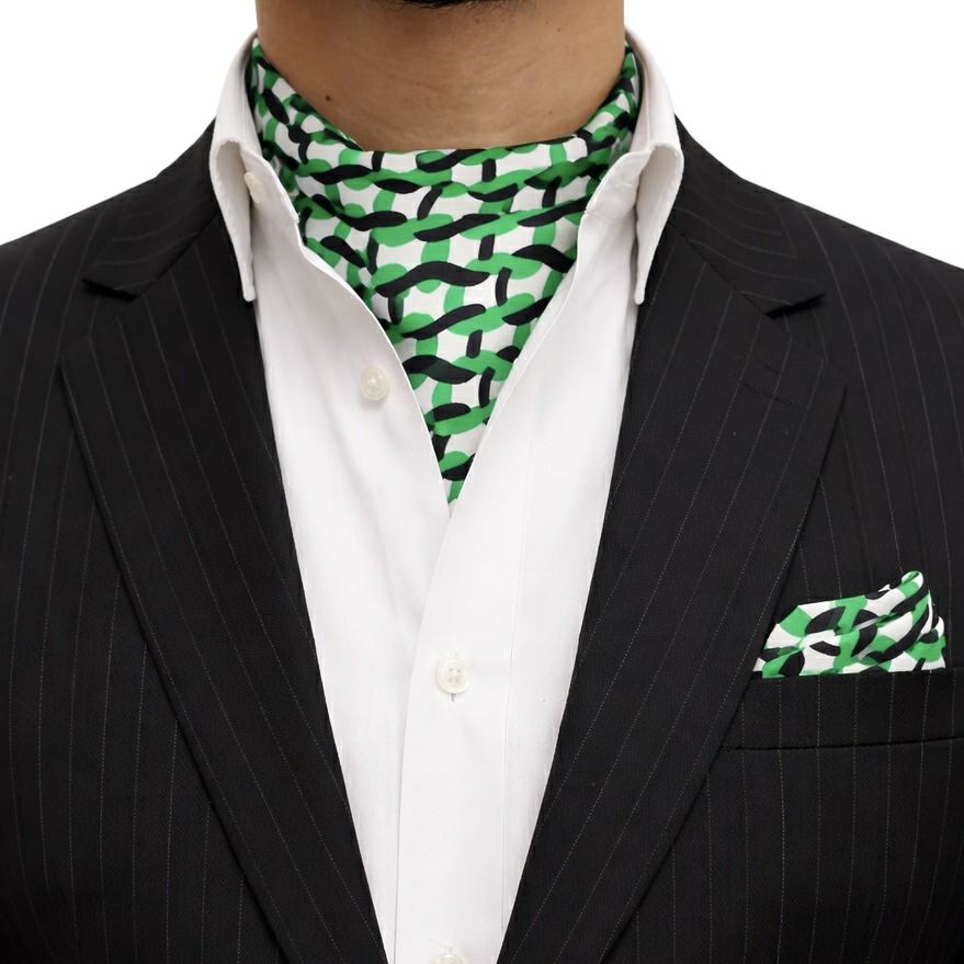 Emerald Green Abstract Pattern Cravat Pocket square set