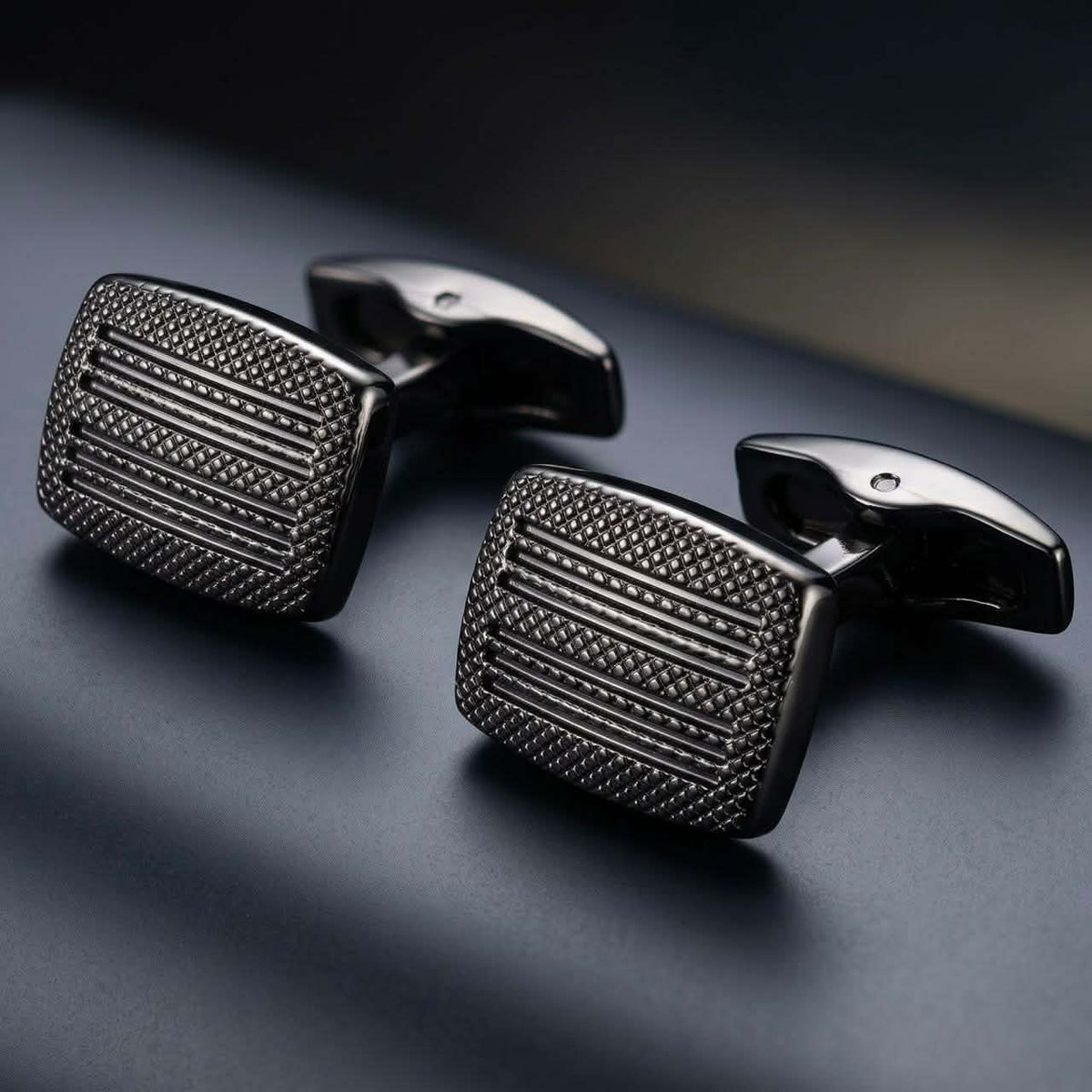 Noir Black Square Texture Cufflink