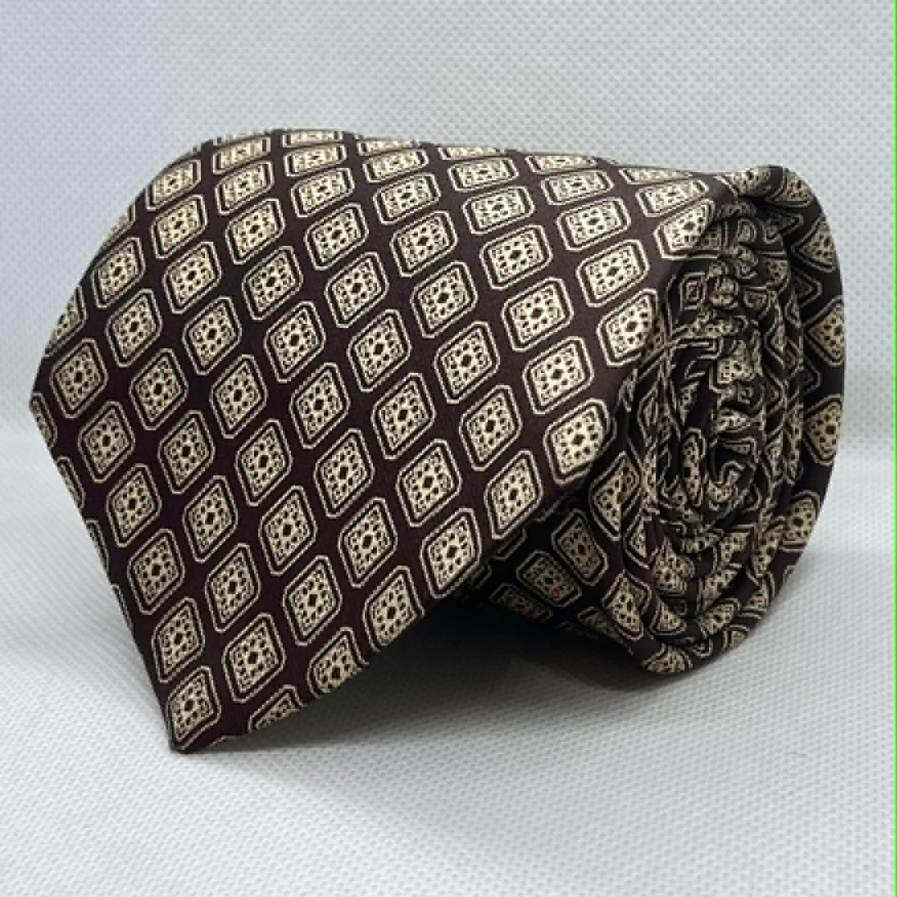 Dark Chocolate Beige Pattern Silk Broad Tie