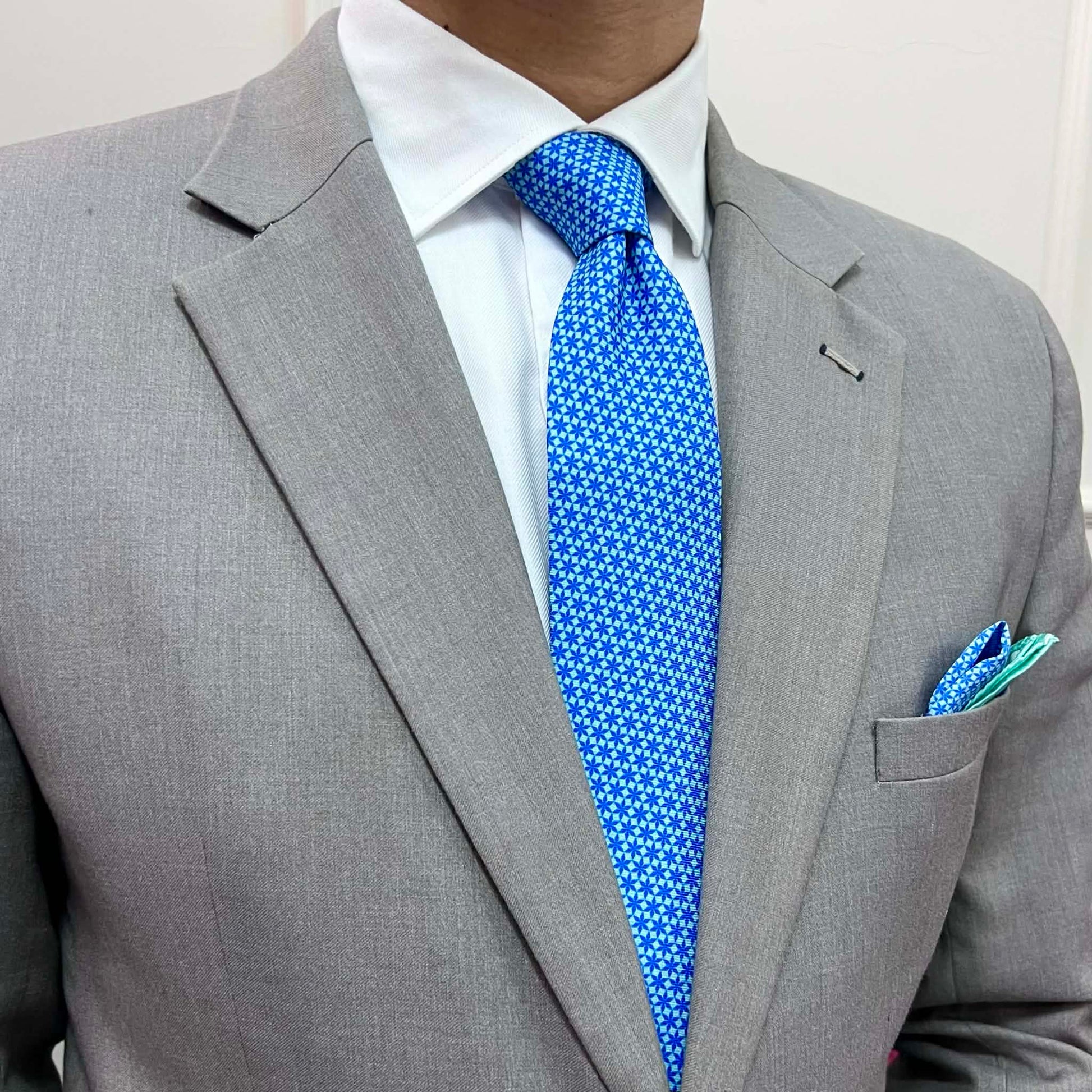 Royal Blue Floral Tie and Pocket Square Set