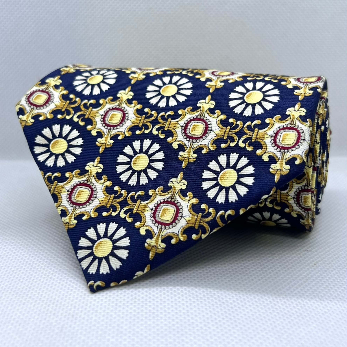 Blue Base Golden Motif Broad Silk Tie