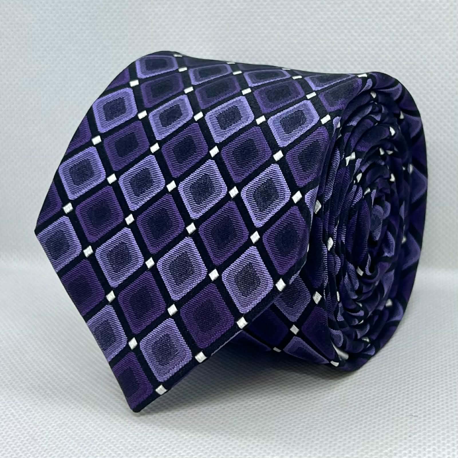Midnight Violet Geometric Lattice Silk Tie