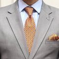 Amber Orange & Navy Micro Motif Tie with Pocket Square Set