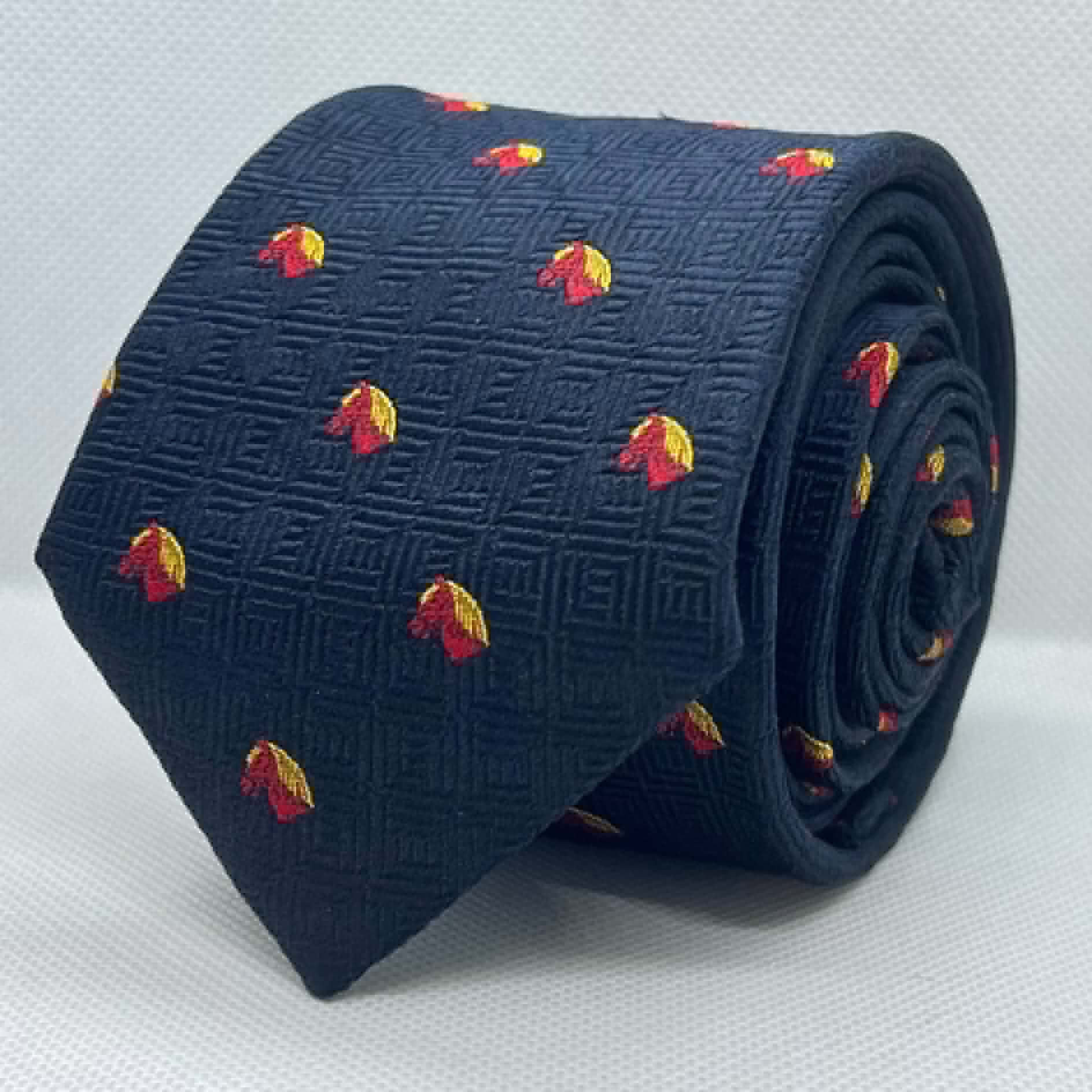 Navy Horse Motif Polyester Tie
