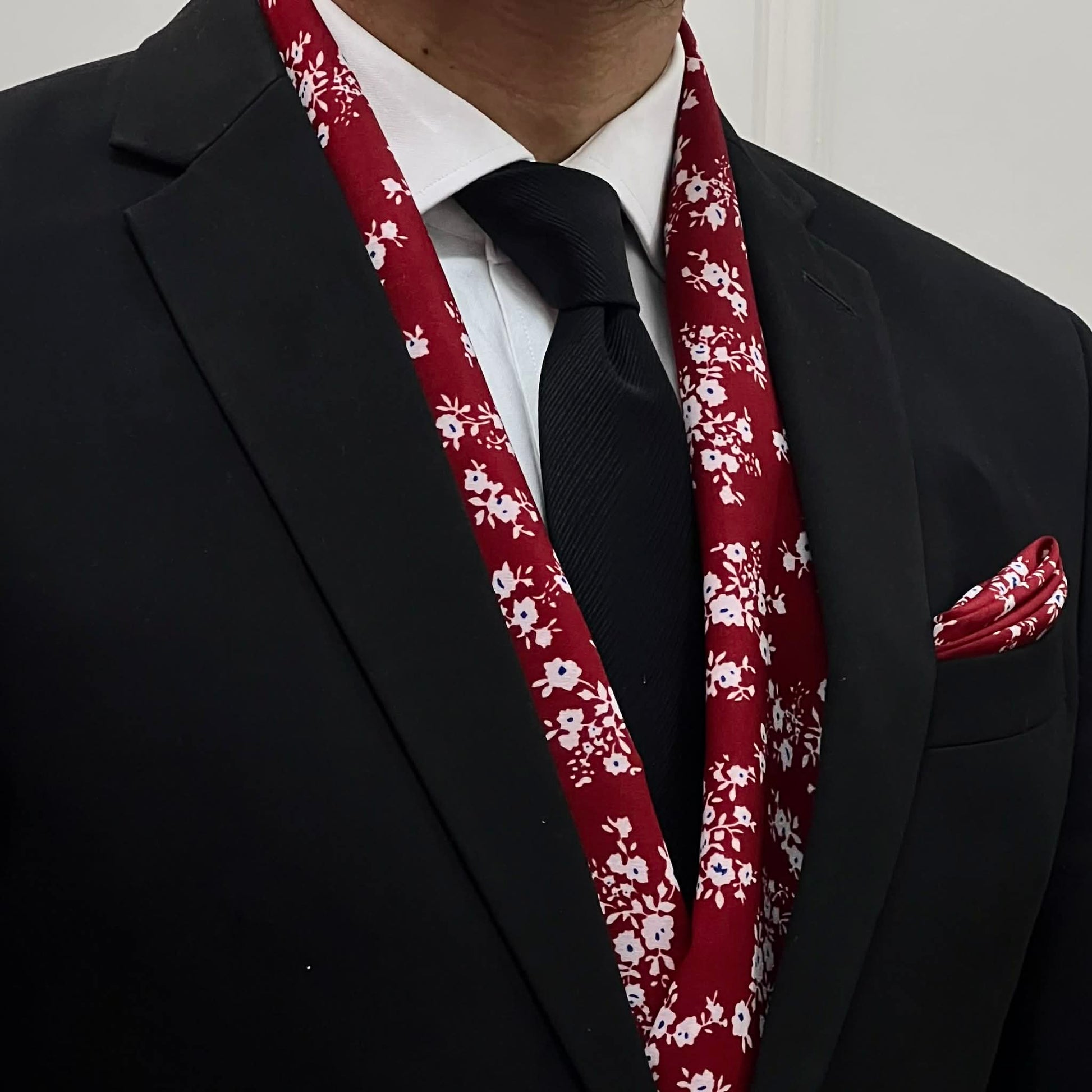 Red Floral Scarf and Pocket Square