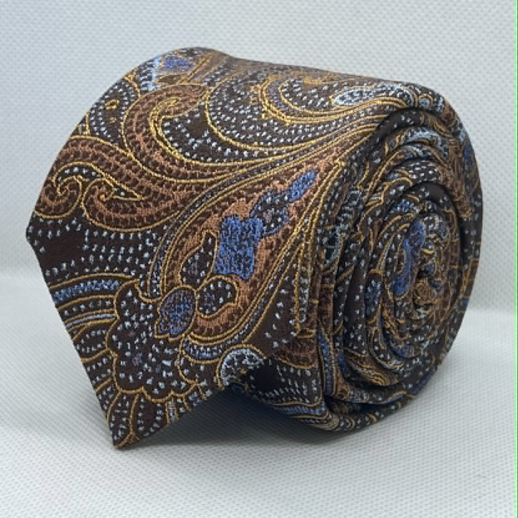 Brown Blue Baroque Pattern Silk Necktie