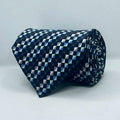 Midnight Blue Diamond Grid Pattern Silk Broad Tie
