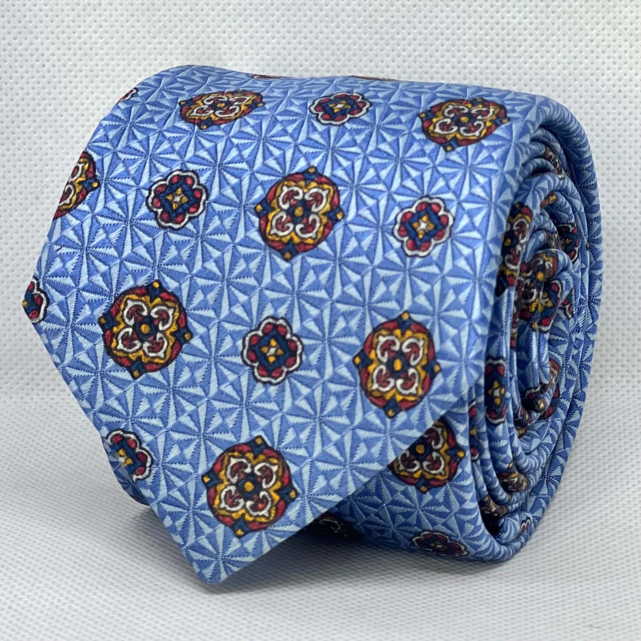 Sky Blue Medallion Geometric Silk Tie