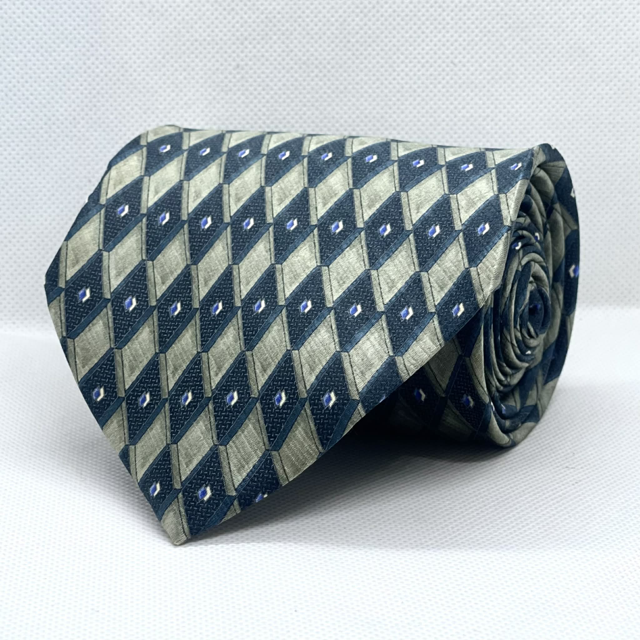Sage Diamond Grid Silk Broad Tie