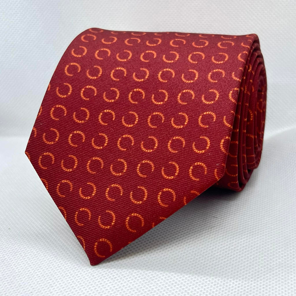 Burgundy & Gold Crescent Loop Tie with Pocket Square