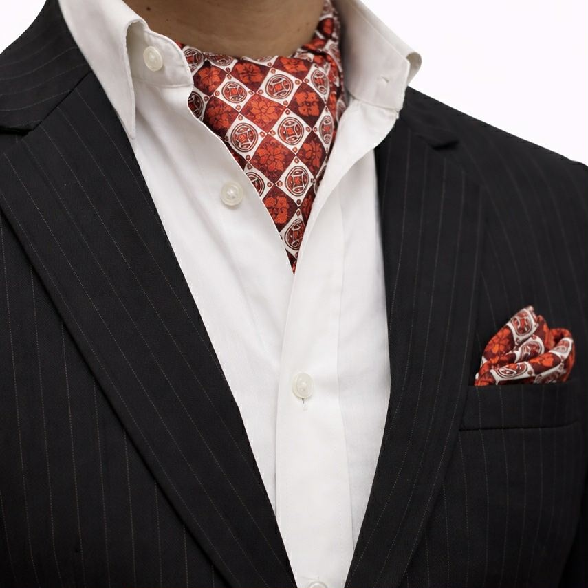 Rust Red Paisley Cravat and Pocket sqaure set