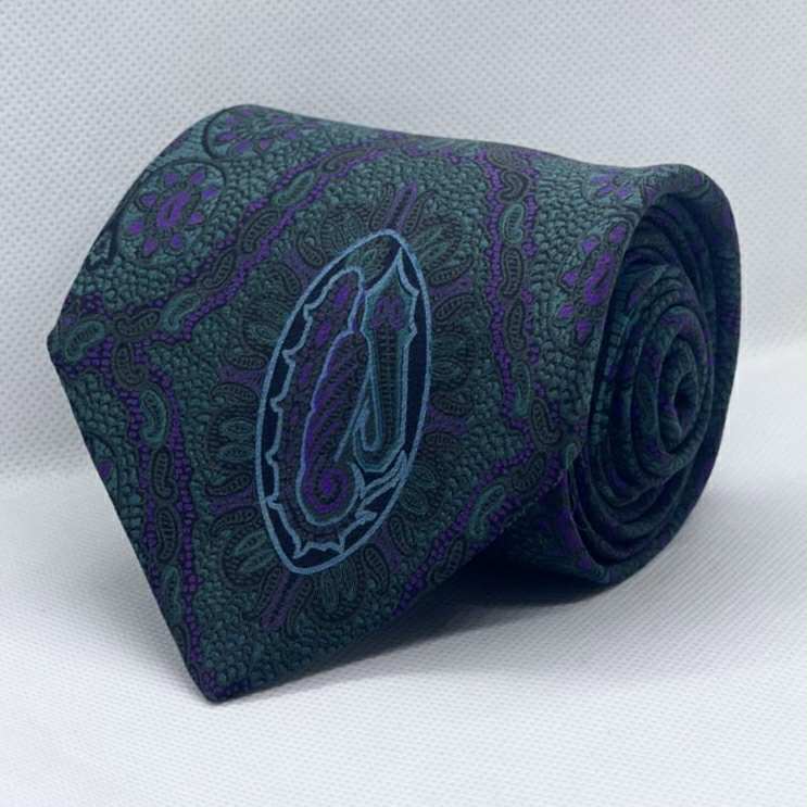 Dark Green Royal Motif Silk Tie